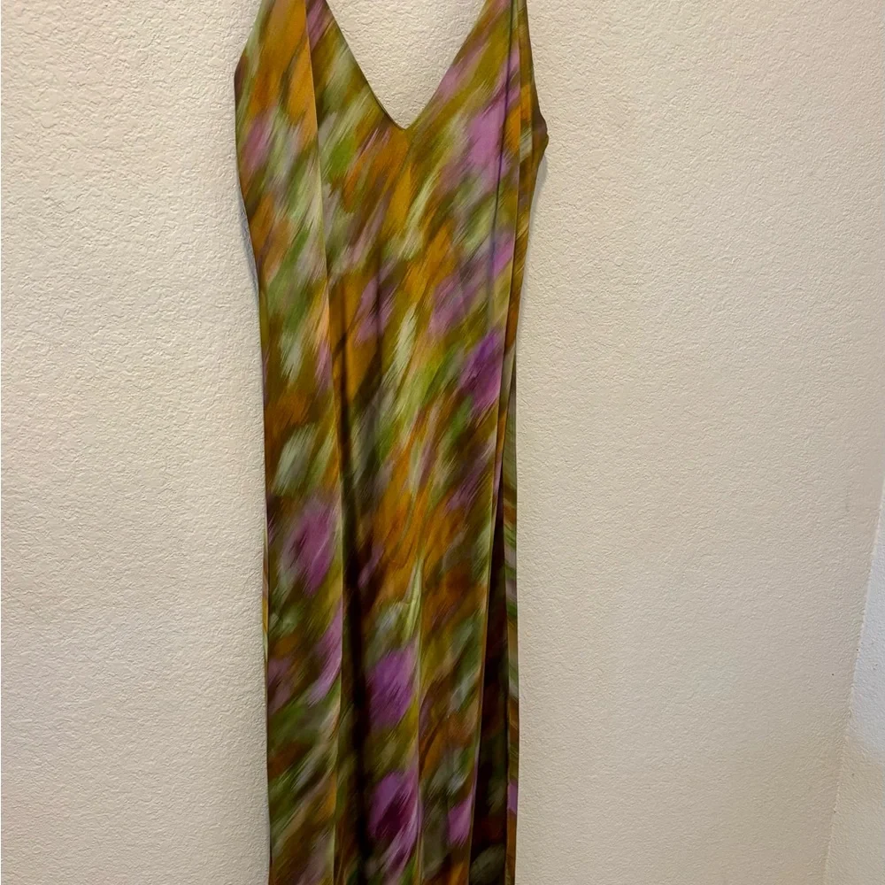 Zara Slip Dress Womens Small Tie Dye Satin Spaghetti Strap V Neck - Picture 9 of 9